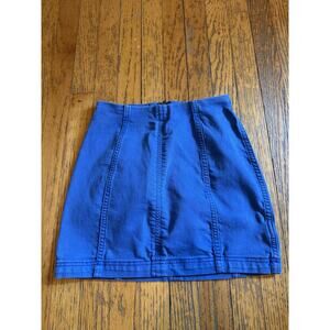 Free People Skirt Womens 2 Blue Mini Stretch Twill Zip Back Seamed Paneling